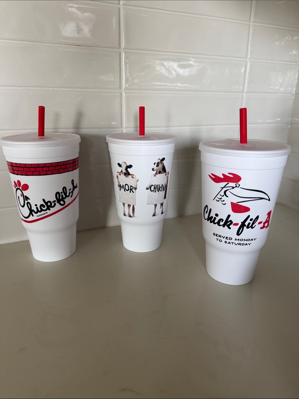 White Logo Drink Cup with Red Straw - Pack of 3 new never used